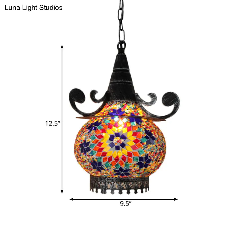 Handcrafted Bohemia Stained Glass Pendant Ceiling Light - Beige/Yellow/Green