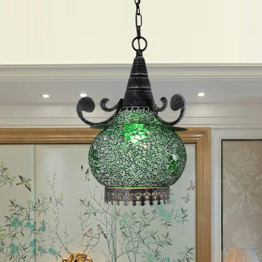 Handcrafted Bohemia Stained Glass Pendant Ceiling Light - Beige/Yellow/Green Green