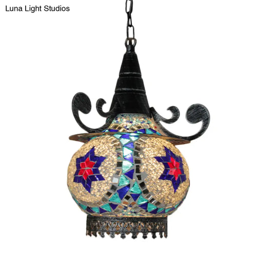 Handcrafted Bohemia Stained Glass Pendant Ceiling Light - Beige/Yellow/Green