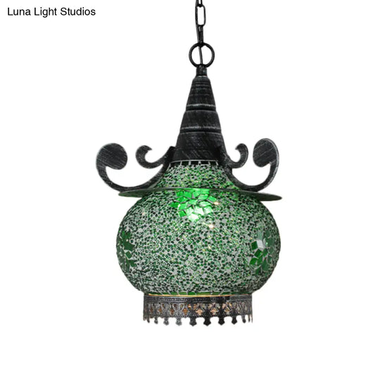 Handcrafted Bohemia Stained Glass Pendant Ceiling Light - Beige/Yellow/Green