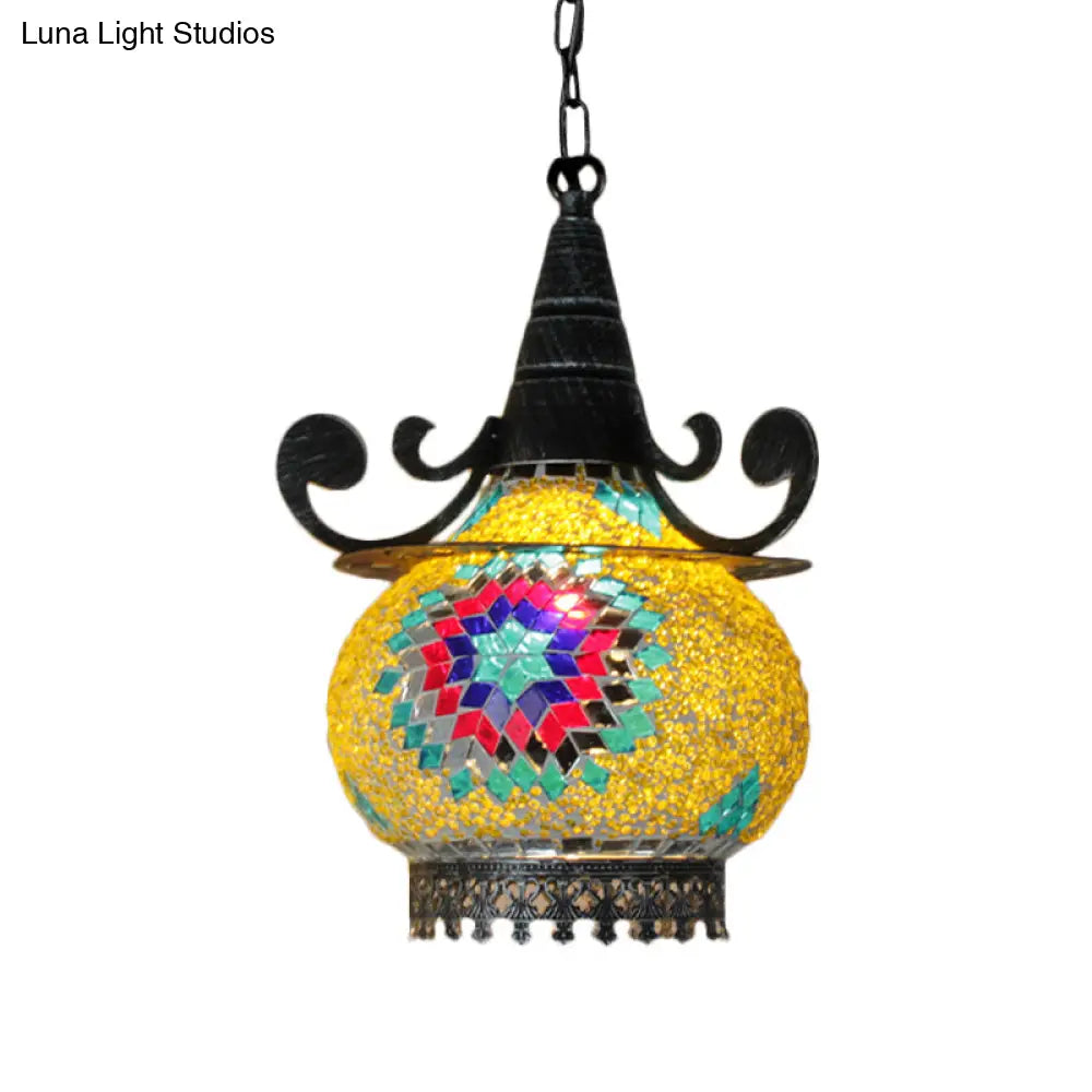 Handcrafted Bohemia Stained Glass Pendant Ceiling Light - Beige/Yellow/Green