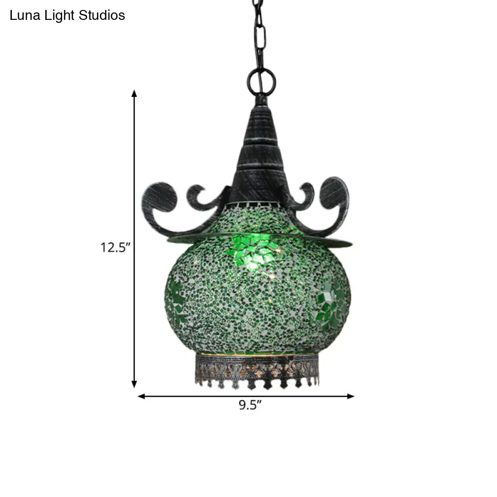 Handcrafted Bohemia Stained Glass Pendant Ceiling Light - Beige/Yellow/Green