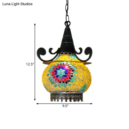 Handcrafted Bohemia Stained Glass Pendant Ceiling Light - Beige/Yellow/Green