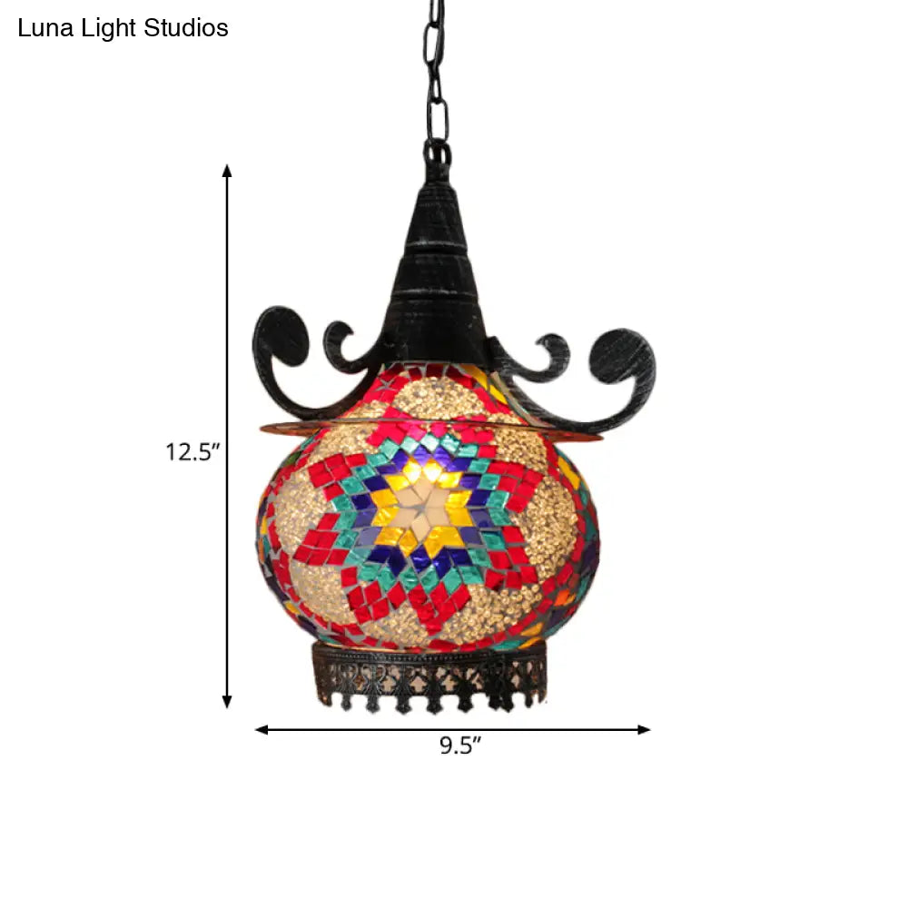 Handcrafted Bohemia Stained Glass Pendant Ceiling Light - Beige/Yellow/Green