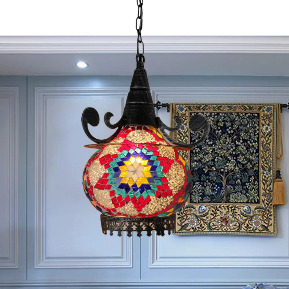 Handcrafted Bohemia Stained Glass Pendant Ceiling Light - Beige/Yellow/Green Red-Blue