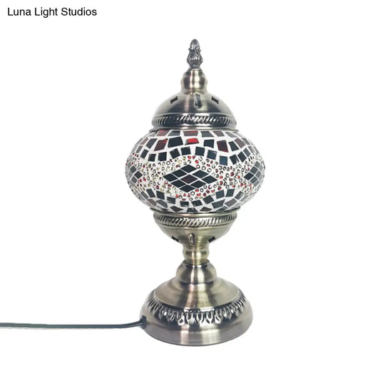 Handcrafted Bronze Moroccan Night Lamp - Art Glass Table Light With Single Bulb