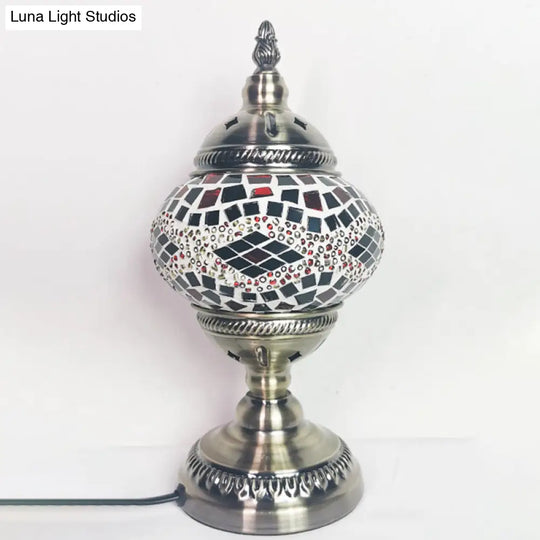 Handcrafted Bronze Moroccan Night Lamp - Art Glass Table Light With Single Bulb