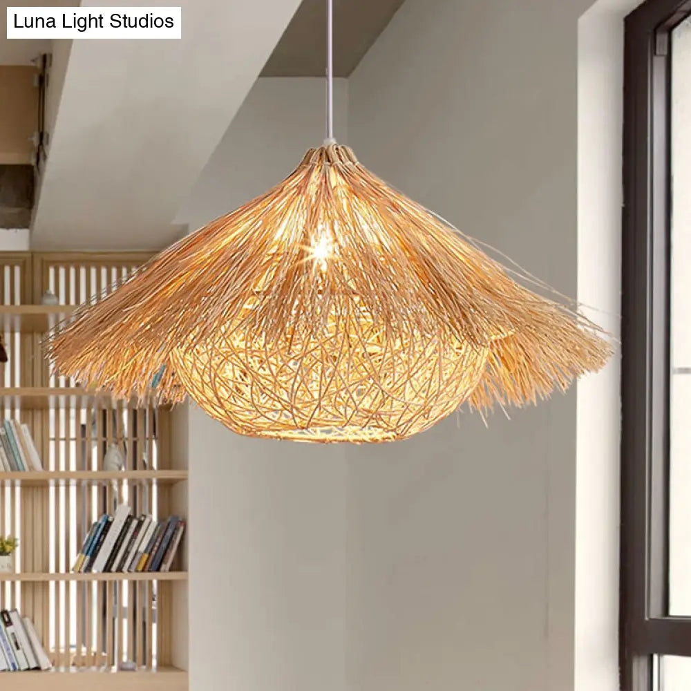 Handcrafted Japanese 1-Head Rattan Ceiling Pendant Light