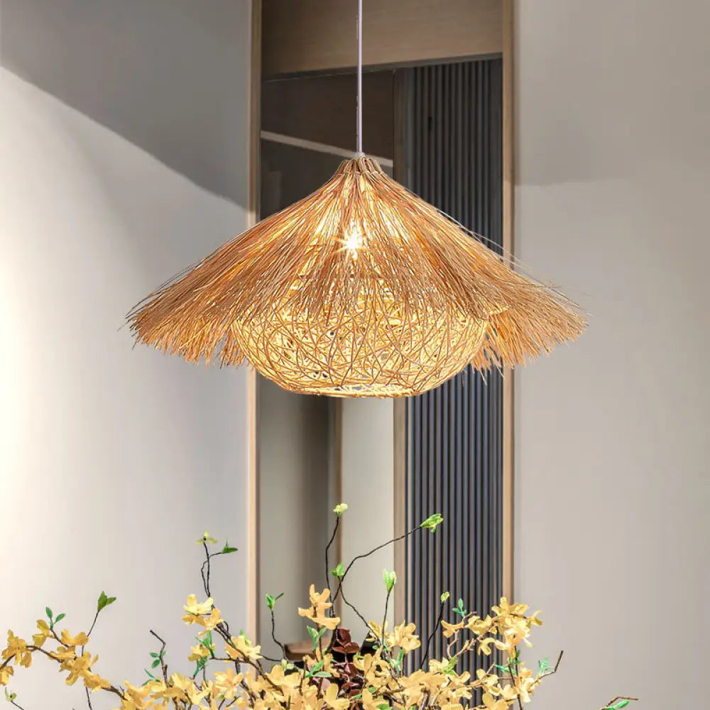 Handcrafted Japanese 1-Head Rattan Ceiling Pendant Light Flaxen