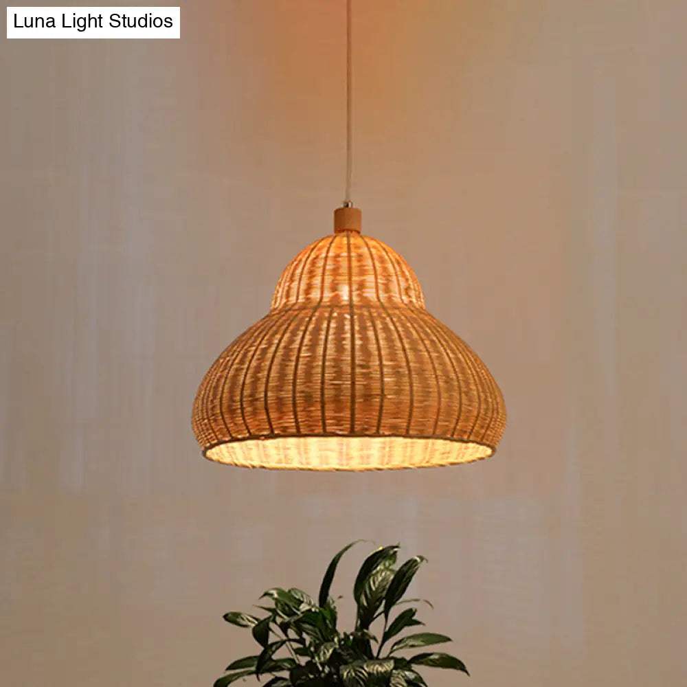 Handcrafted Japanese Bamboo Pendant Light In Beige