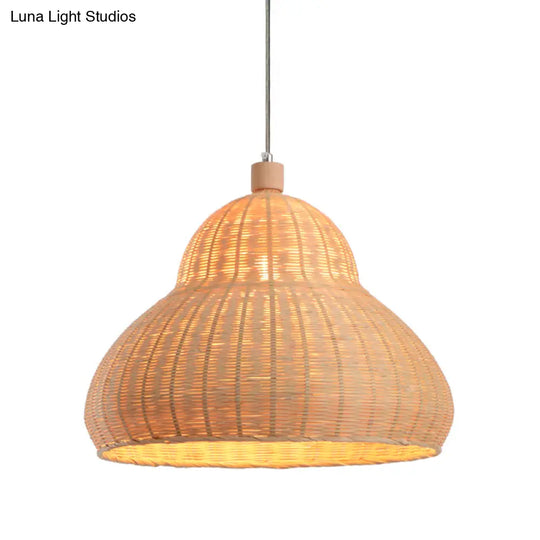 Handcrafted Japanese Bamboo Pendant Light In Beige