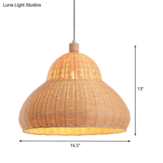 Handcrafted Japanese Bamboo Pendant Light In Beige