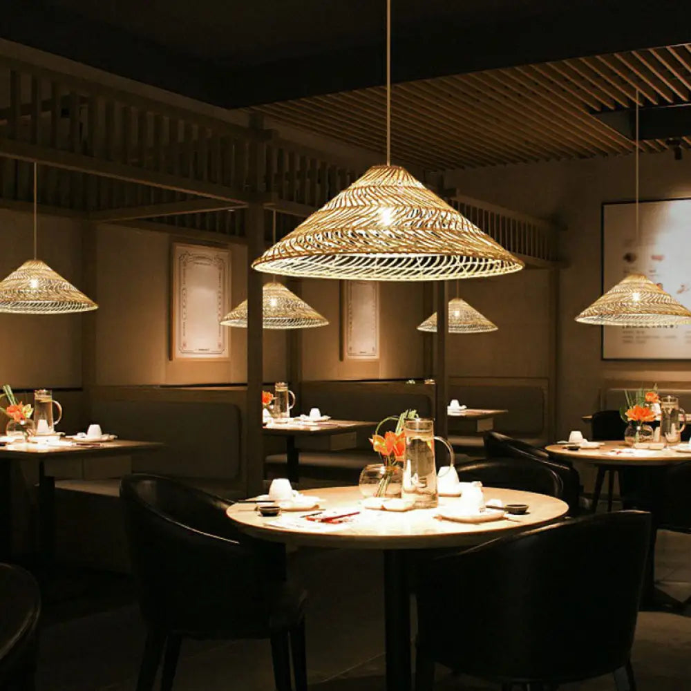 Handcrafted Minimalist Rattan Pendant Ceiling Light - Wood Suspension Lighting For Restaurants /