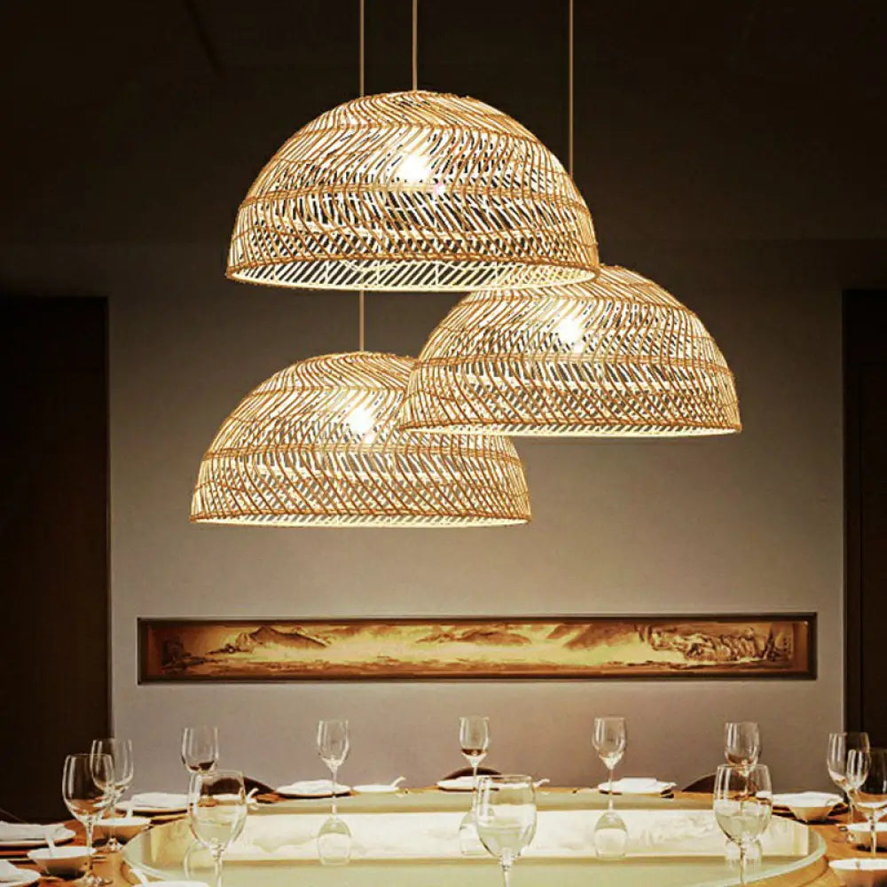 Handcrafted Minimalist Rattan Pendant Ceiling Light - Wood Suspension Lighting For Restaurants /