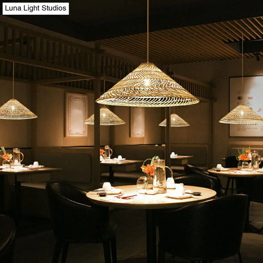 Handcrafted Minimalist Rattan Pendant Ceiling Light - Wood Suspension Lighting For Restaurants