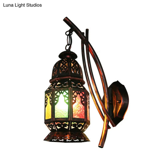 Handcrafted Moroccan Wall Lamp: Stained Art Glass Lantern Copper Finish