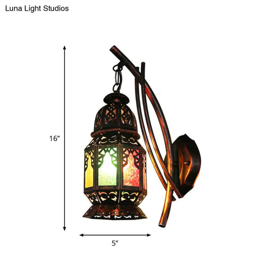 Handcrafted Moroccan Wall Lamp: Stained Art Glass Lantern Copper Finish