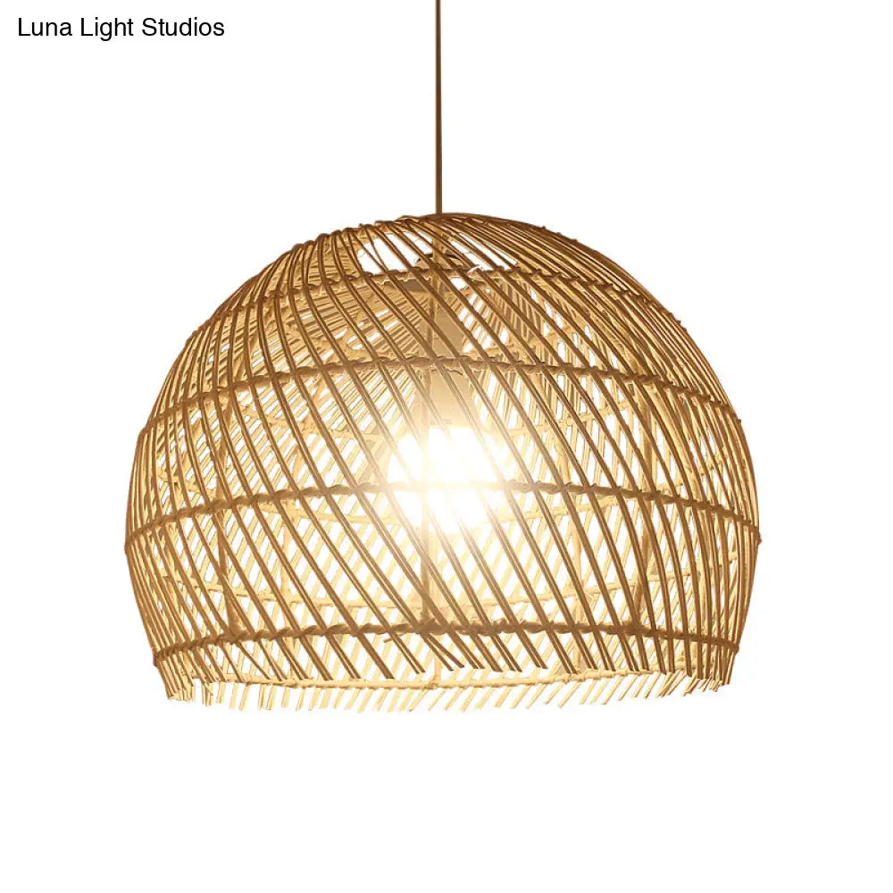 Handcrafted Rattan Suspension Light - Simplicity Wood Pendant Fixture For Restaurants