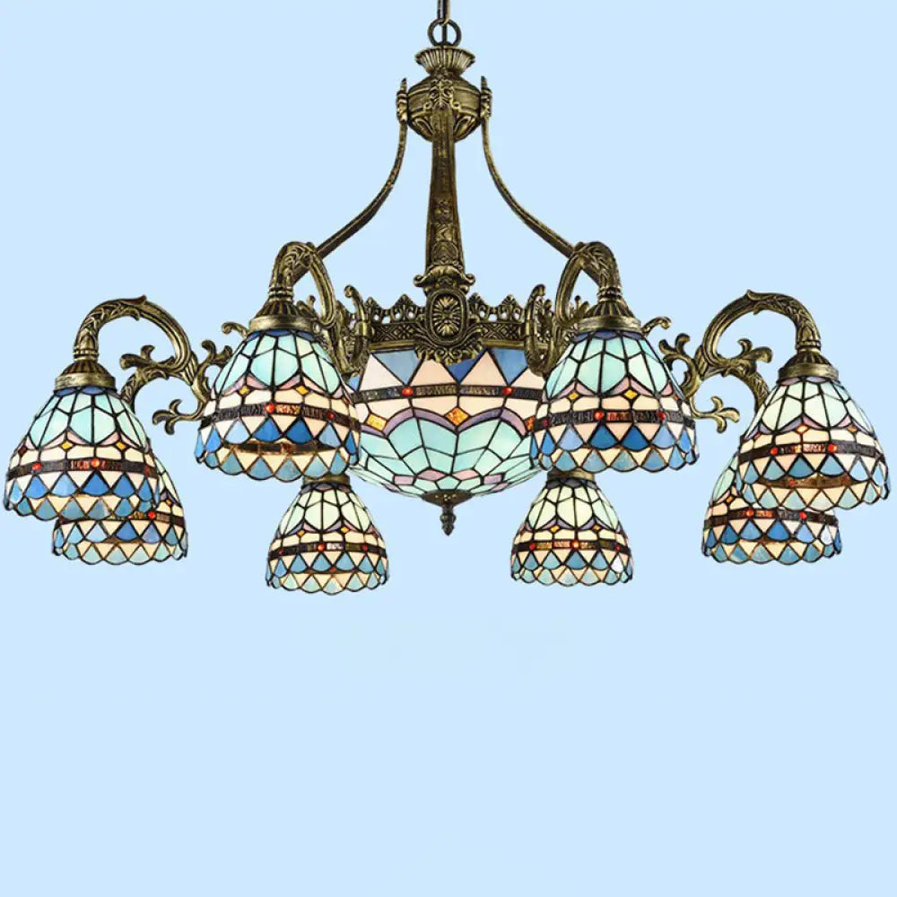 Handcrafted Stained Glass Chandelier With Bronze Finish - Perfect For Dining Room Ceiling 12 / Down