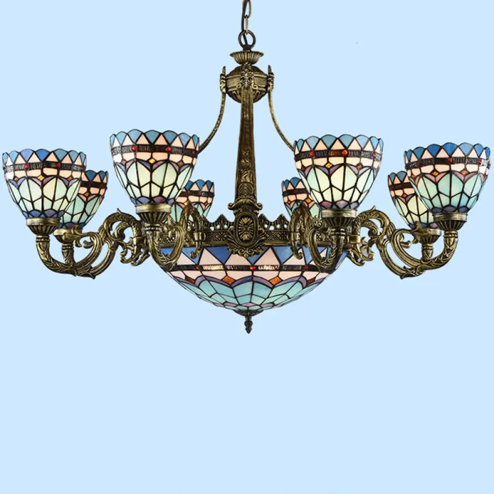 Handcrafted Stained Glass Chandelier With Bronze Finish - Perfect For Dining Room Ceiling 12 / Up