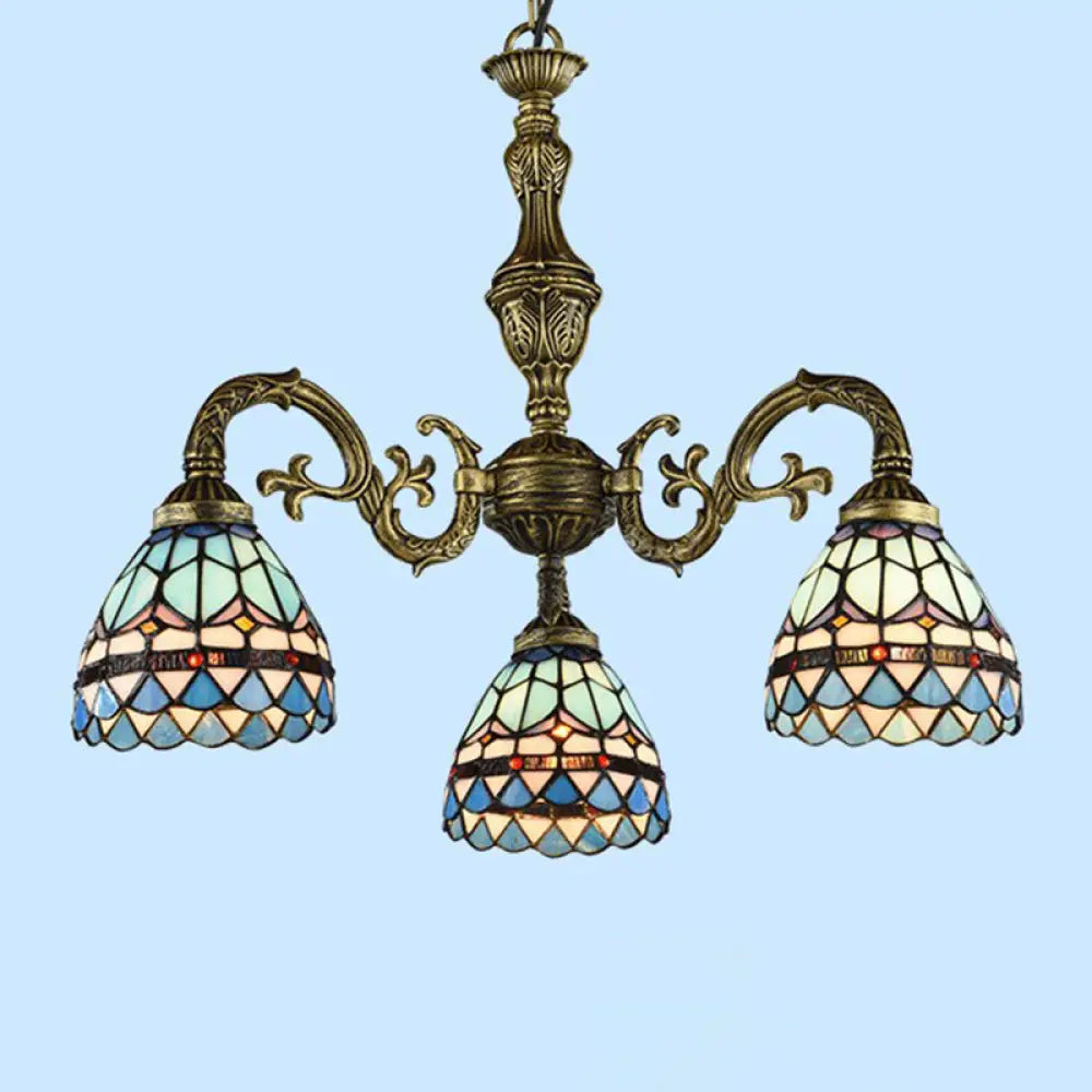 Handcrafted Stained Glass Chandelier With Bronze Finish - Perfect For Dining Room Ceiling 3 / Down