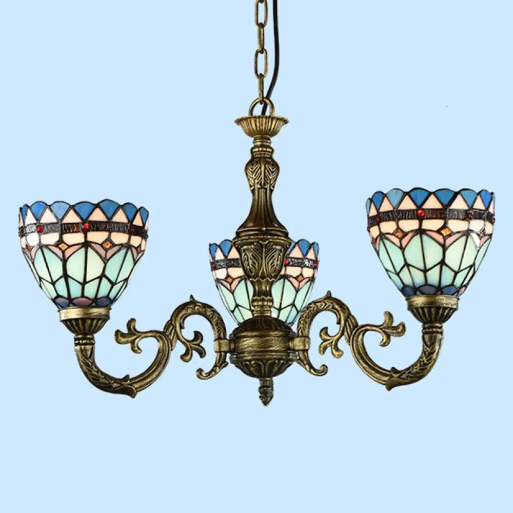 Handcrafted Stained Glass Chandelier With Bronze Finish - Perfect For Dining Room Ceiling 3 / Up