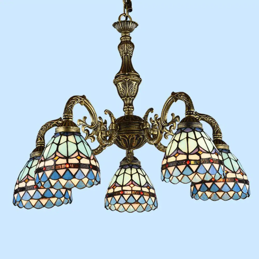 Handcrafted Stained Glass Chandelier With Bronze Finish - Perfect For Dining Room Ceiling 5 / Down