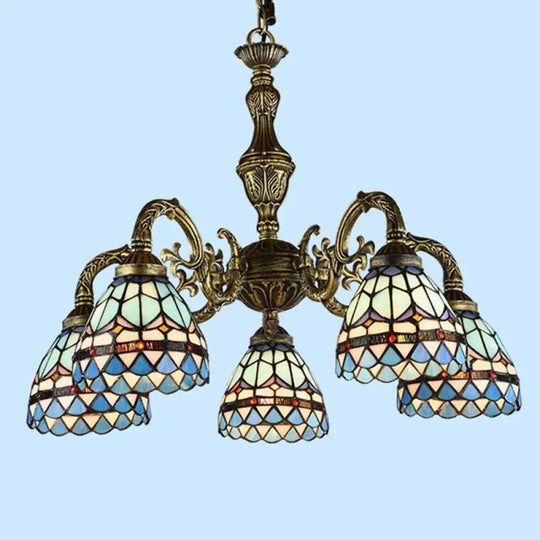 Handcrafted Stained Glass Chandelier With Bronze Finish - Perfect For Dining Room Ceiling 5 / Down