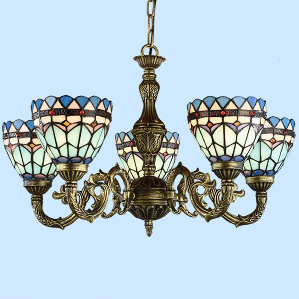 Handcrafted Stained Glass Chandelier With Bronze Finish - Perfect For Dining Room Ceiling 5 / Up