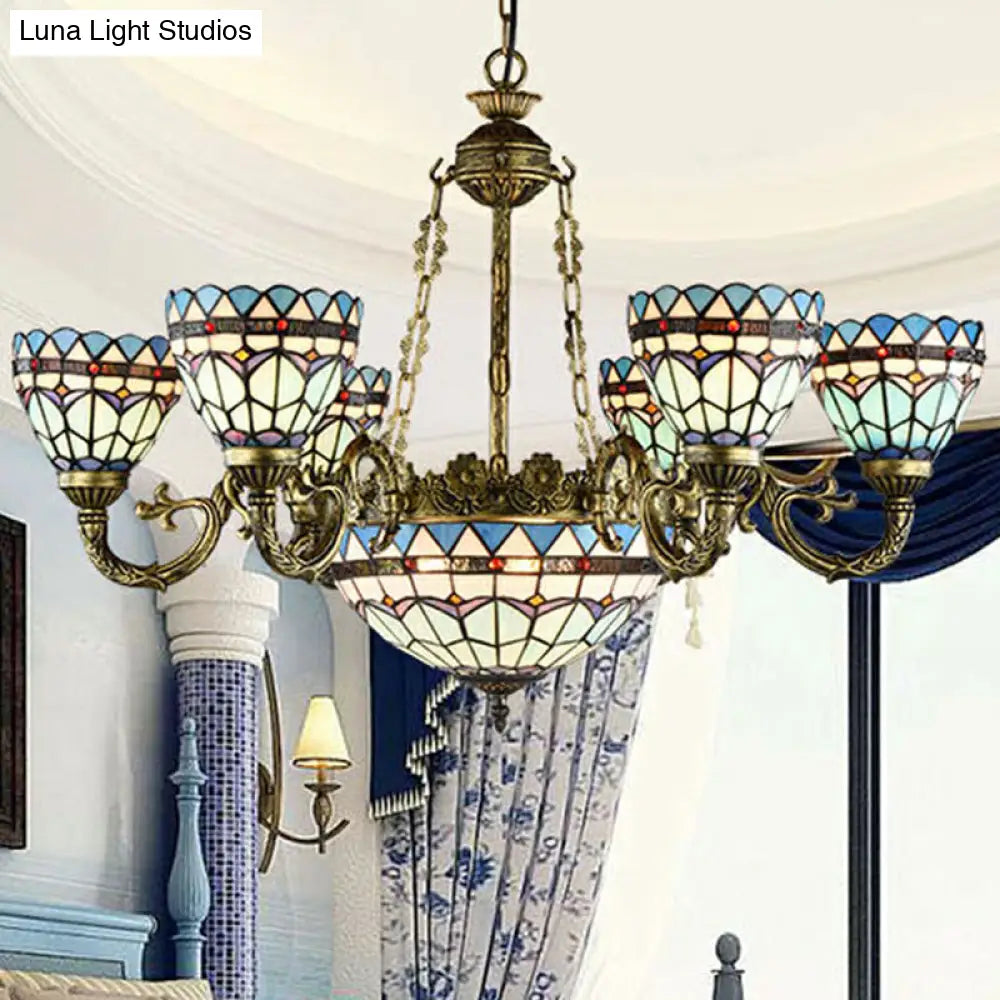 Handcrafted Stained Glass Chandelier With Bronze Finish - Perfect For Dining Room Ceiling