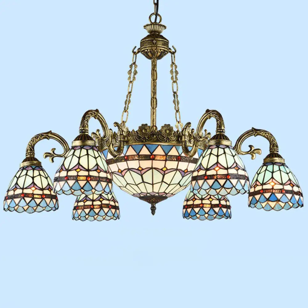 Handcrafted Stained Glass Chandelier With Bronze Finish - Perfect For Dining Room Ceiling 9 / Down