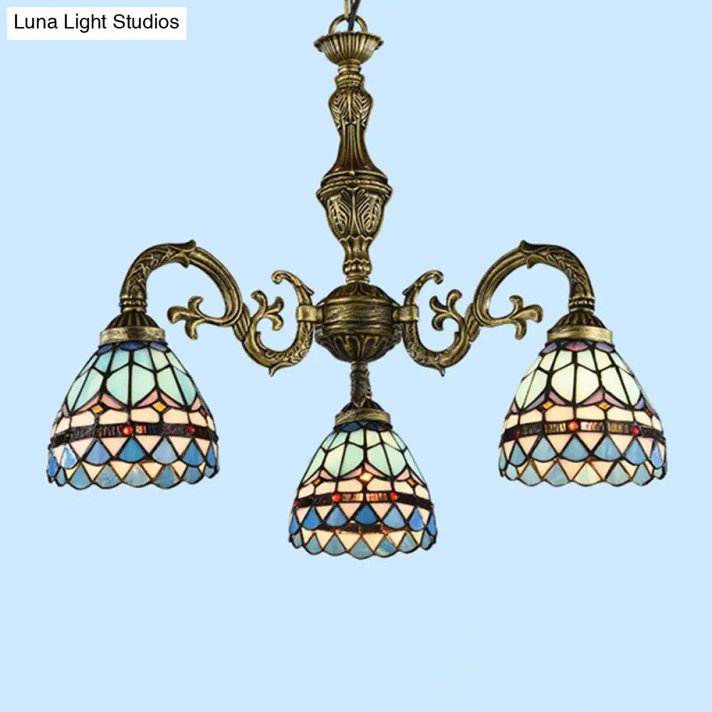 Handcrafted Stained Glass Chandelier With Bronze Finish For Dining Room Ceiling 3 / Down