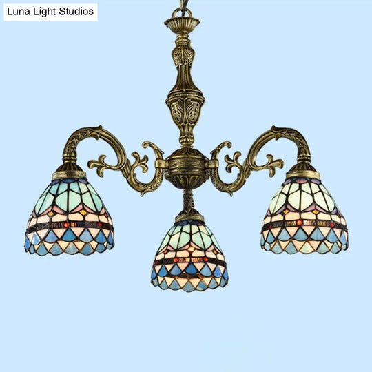 Handcrafted Stained Glass Chandelier With Bronze Finish For Dining Room Ceiling 3 / Down