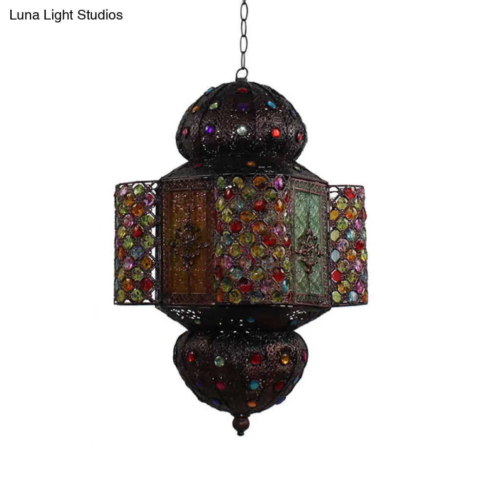 Handcrafted Stained Glass Moroccan Lantern Hanging Light Kit - Copper Pendant