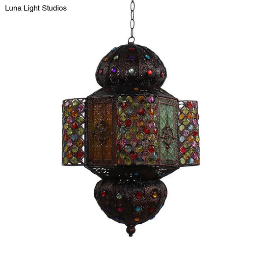 Handcrafted Stained Glass Moroccan Lantern Hanging Light Kit - Copper Pendant