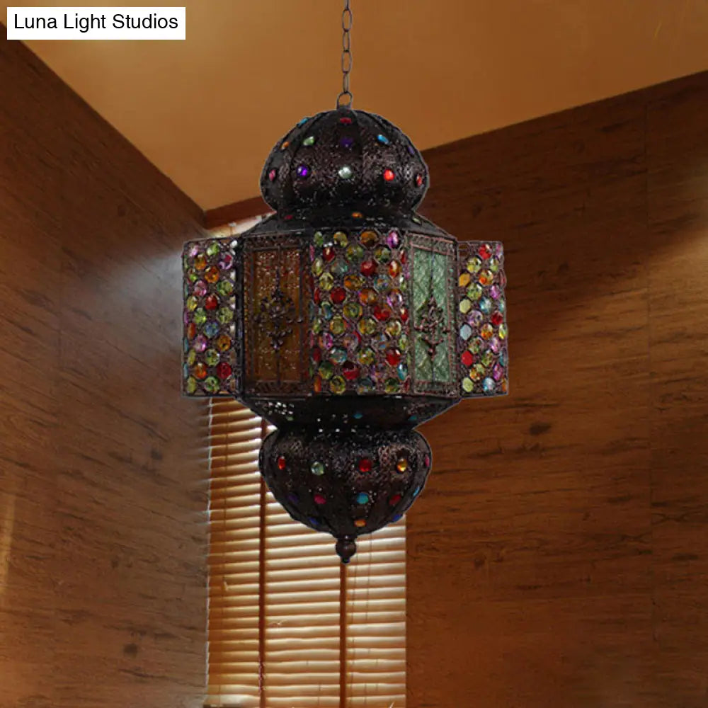 Handcrafted Stained Glass Moroccan Lantern Hanging Light Kit - Copper Pendant