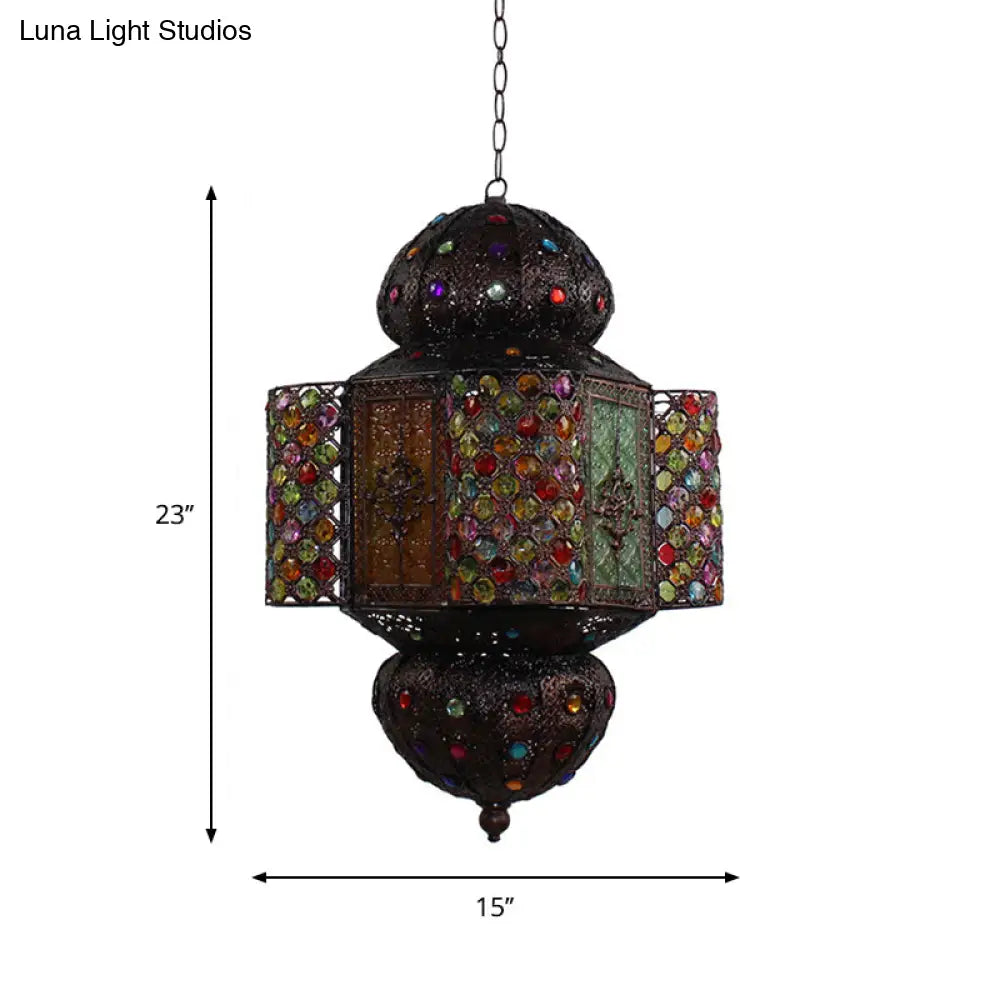 Handcrafted Stained Glass Moroccan Lantern Hanging Light Kit - Copper Pendant