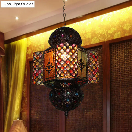 Handcrafted Stained Glass Moroccan Lantern Hanging Light Kit - Copper Pendant