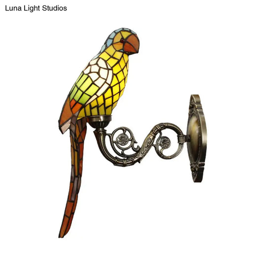 Handcrafted Stained Glass Parrot Wall Mount Lamp - Classic 1 Light Feature With White/Red/Yellow