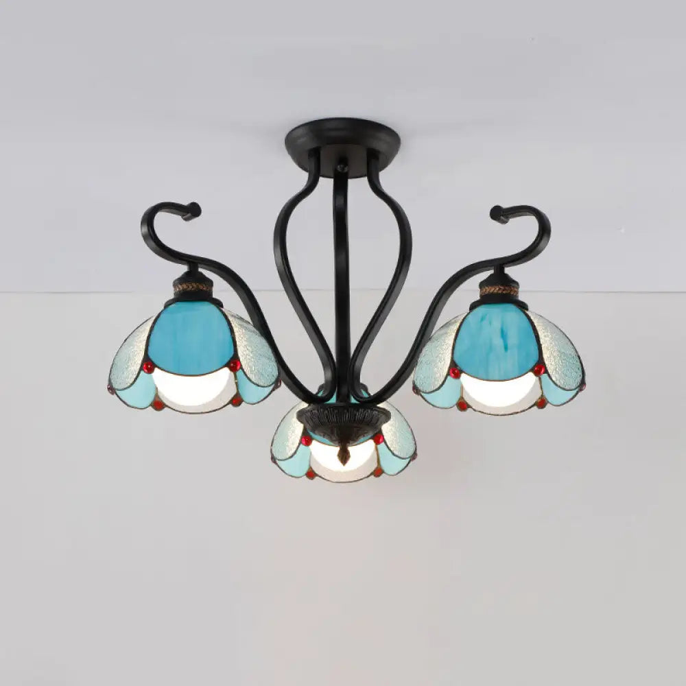 Handcrafted Tiffany Glass Chandelier For Living Room Ceiling 3 / Blue