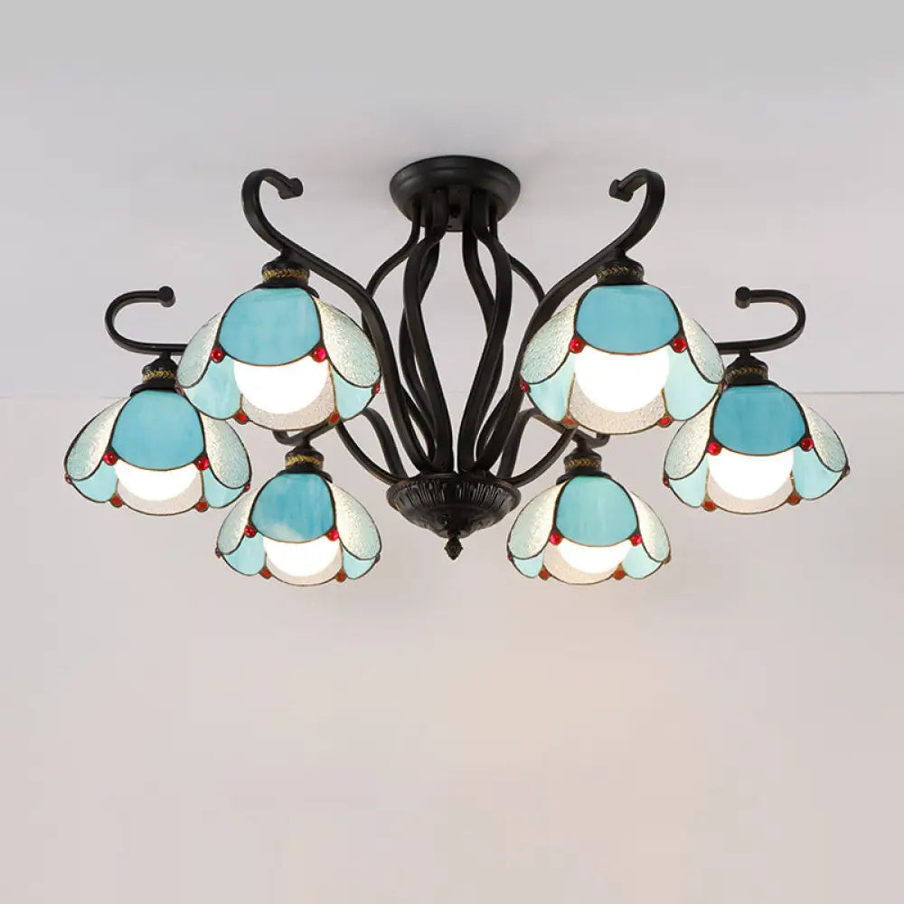 Handcrafted Tiffany Glass Chandelier For Living Room Ceiling 6 / Blue