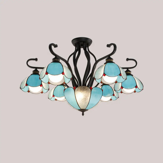 Handcrafted Tiffany Glass Chandelier For Living Room Ceiling 7 / Blue