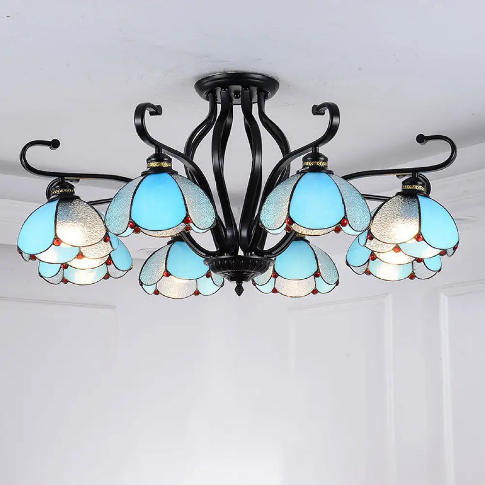 Handcrafted Tiffany Glass Chandelier For Living Room Ceiling 8 / Blue