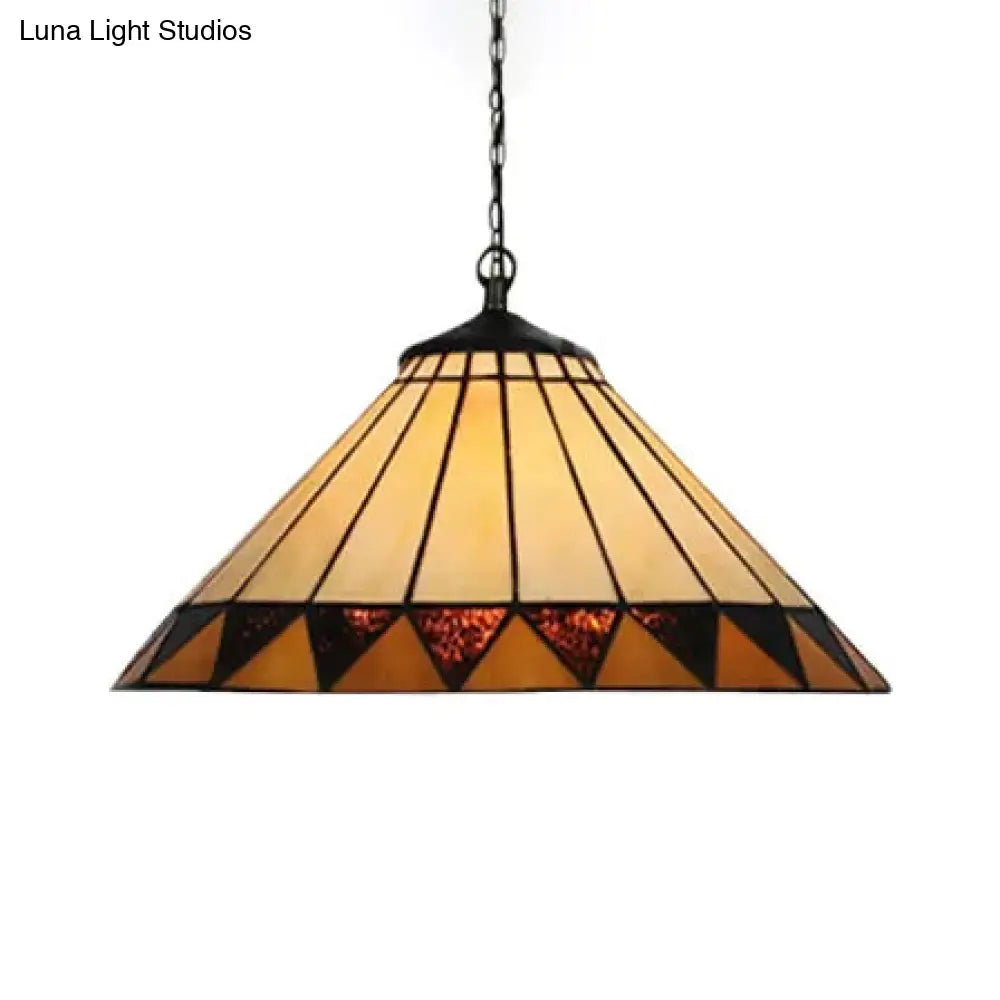 Handcrafted Tiffany-Style 2-Headed Suspension Lamp With Fish Tail Gem And Triangle Art Glass In