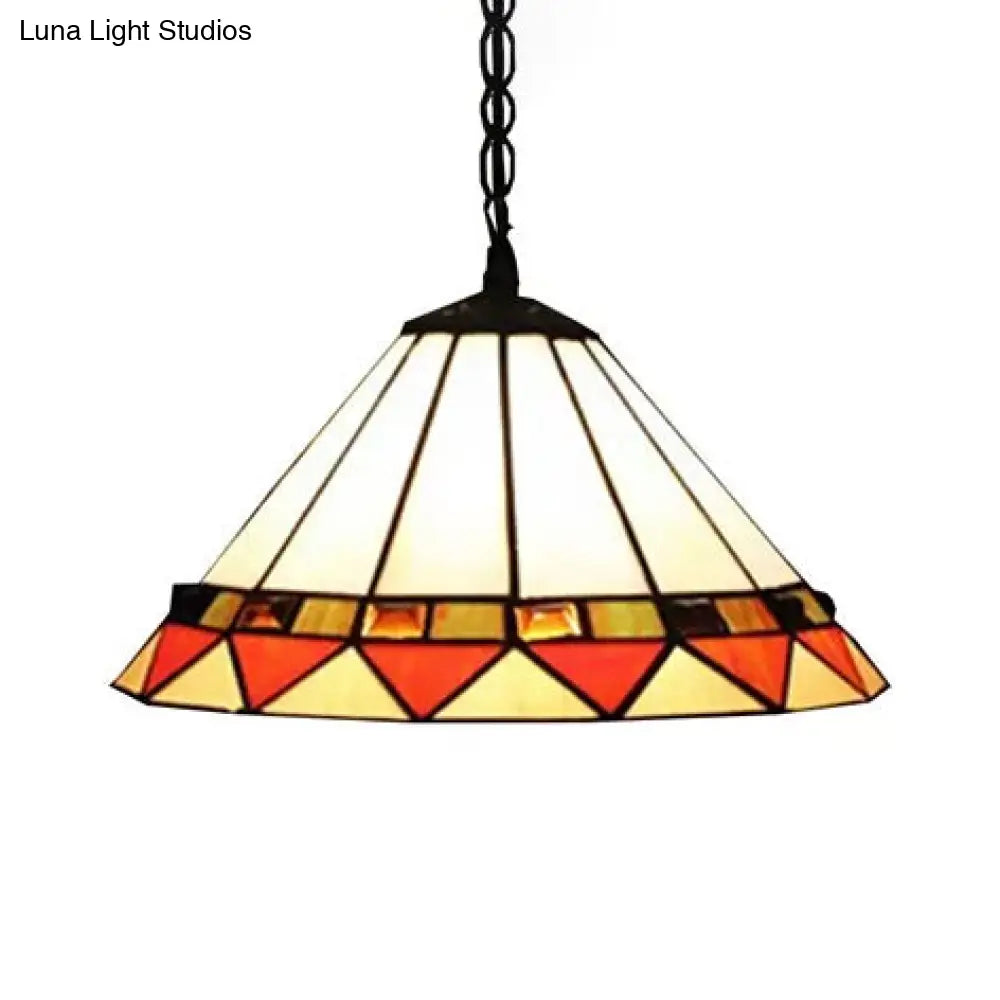 Handcrafted Tiffany-Style Suspension Lamp With Fish Tail And Gem Design In Beige / Triangle B