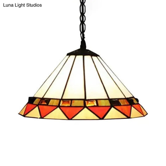 Handcrafted Tiffany-Style Suspension Lamp With Fish Tail And Gem Design In Beige / Triangle B