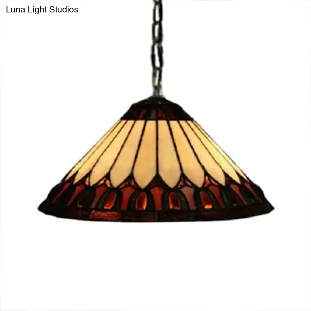 Handcrafted Tiffany-Style 2-Headed Suspension Lamp With Fish Tail Gem And Triangle Art Glass In