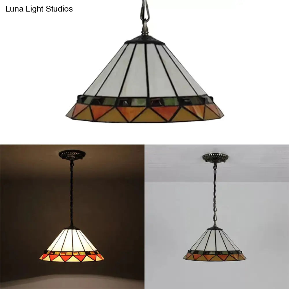 Handcrafted Tiffany-Style 2-Headed Suspension Lamp With Fish Tail Gem And Triangle Art Glass In