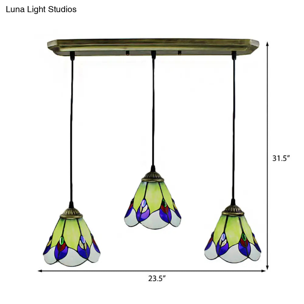 Tiffany-Style Handcrafted Art Glass Cone Pendant - Green Suspension Lamp For Bedroom