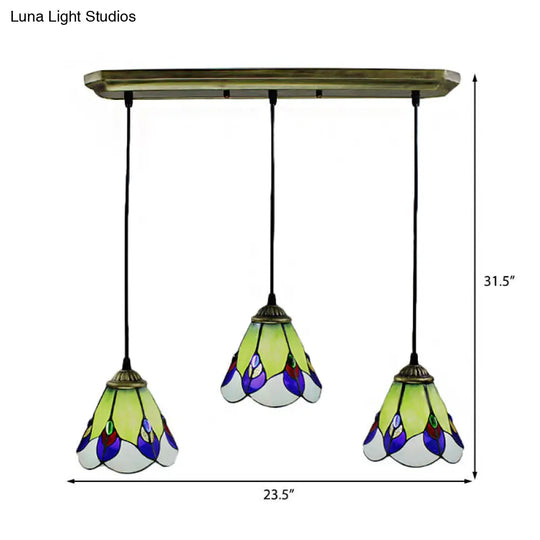 Tiffany-Style Handcrafted Art Glass Cone Pendant - Green Suspension Lamp For Bedroom